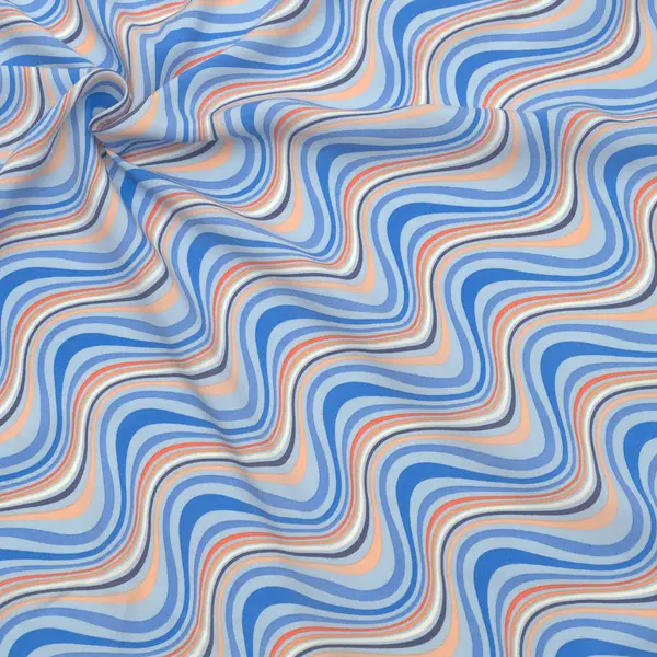100% Viskose Javanaise "Wellen Design" Farbe Hell-Blau Neu Im Sortiment