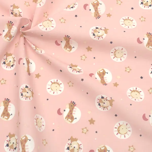 100% Baumwolle Popeline "Löwen & Giraffen" Farbe Rosa Neu Im Sortiment