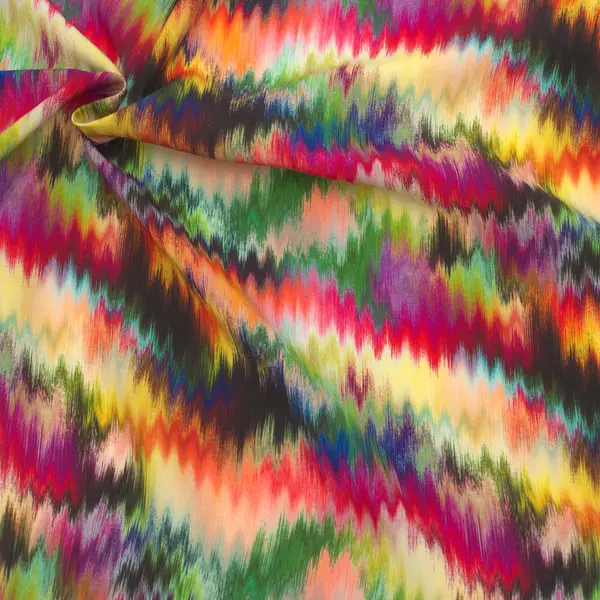 100% Viskose Modestoff "Retro Zick-Zack 2" Farbe Multicolor Abverkauf