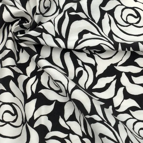 Stretch Bengaline "Rosen-Dekor" Farbe Schwarz Creme-Weiss Aktuell