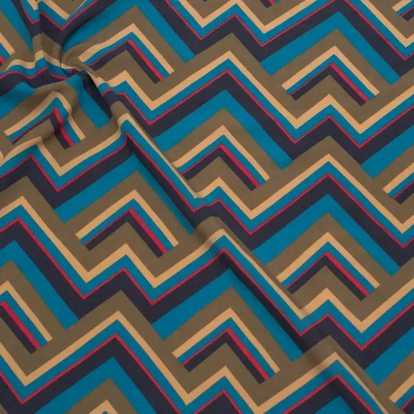 100% Viskose Javanaise "Retro Zick-Zack 3" Farbe Blau-Multicolor Meistverkauft
