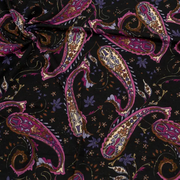 Saisonangebot Viskose Stretch Jersey "Blumen Paisley Mix" Farbe Schwarz