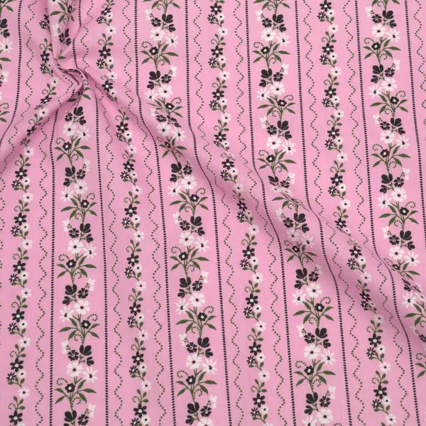 100% Baumwolle Popeline "Blumenreihen" Farbe Rosa Preisreduziert