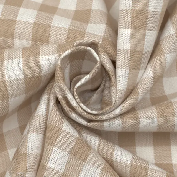 Zertifiziert 100% Baumwollstoff Züchen Vichy Karo groß Farbe Beige-Weiss