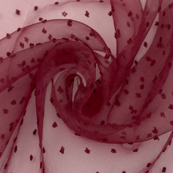 Preis Gesenkt Organza beflockt "Tupfen" Farbe Bordeaux