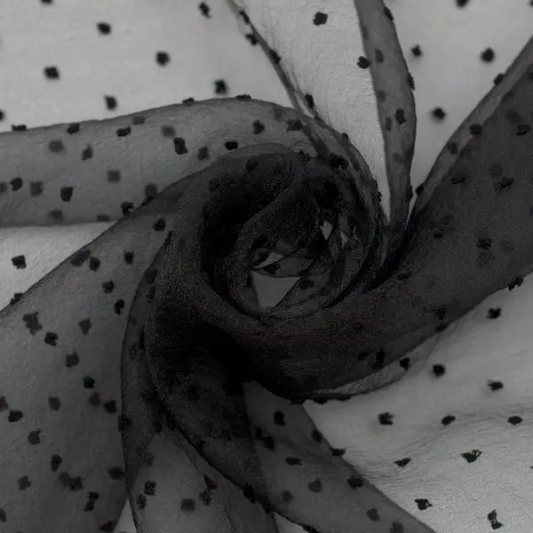 Sonderaktion Organza beflockt "Tupfen" Farbe Schwarz