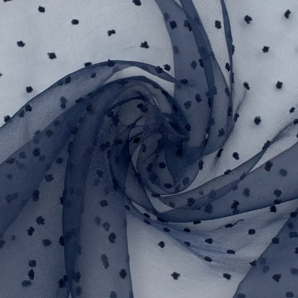 Organza beflockt "Tupfen" Farbe Dunkel-Blau Neue Kollektion