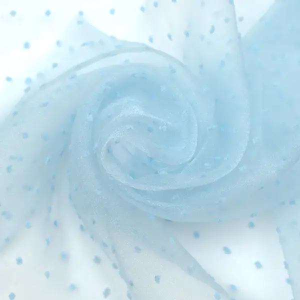 Super-Preis Organza beflockt "Tupfen" Farbe Hell-Blau