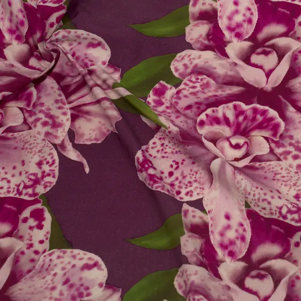 100% Viskose Modestoff "Orchideen" Farbe Violett Sonderangebot