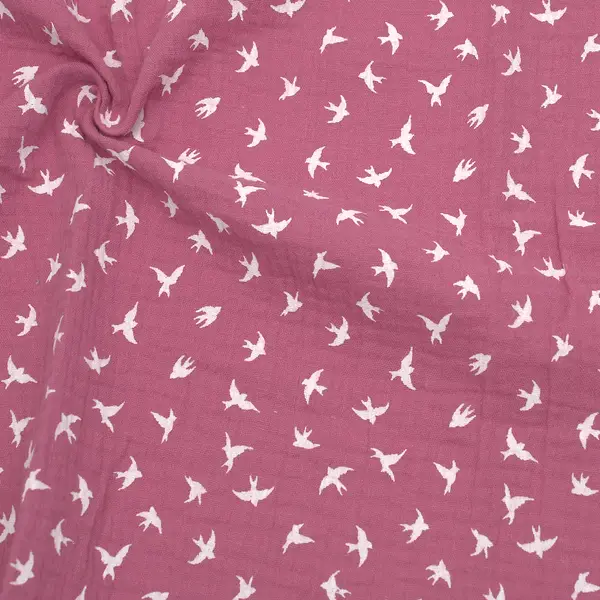 Versand Am Gleichen Tag 100% Baumwolle Musselin Double Gauze "Schwalben" Farbe Mauve