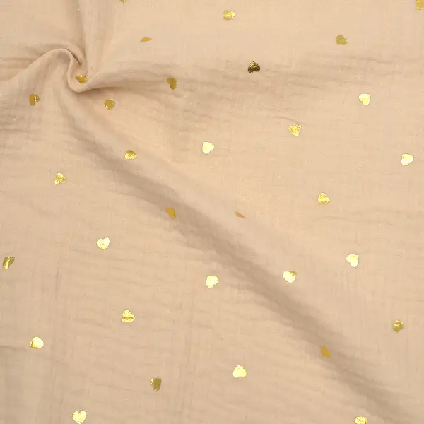 100% Baumwolle Musselin Double Gauze "Golden Hearts" Farbe Sand Jetzt Kaufen