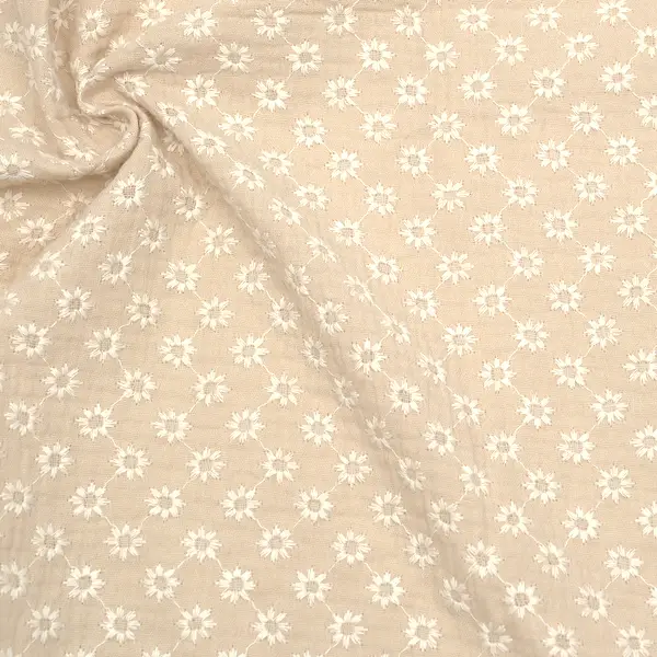 Neuheit 100% Baumwolle Musselin Double Gauze "Blütenstickerei" Farbe Sand