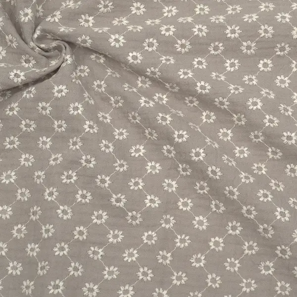 100% Baumwolle Musselin Double Gauze "Blütenstickerei" Farbe Taupe Nur Heute