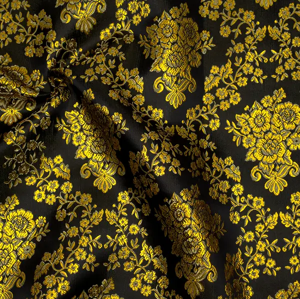 Sichere Zahlung Lurex Jacquard "Goldene Blumenranken" Farbe Schwarz