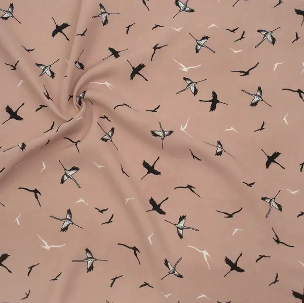 100% Bambus Popeline "Kraniche" Farbe Alt-Rosa Finale Aktion
