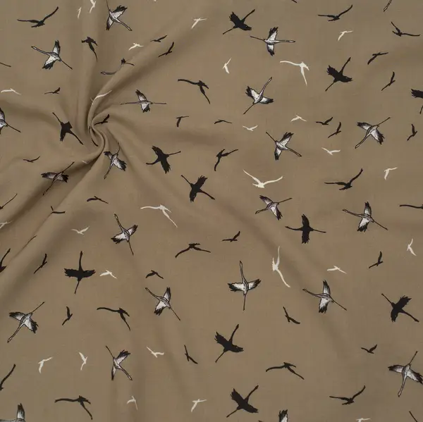 100% Bambus Popeline "Kraniche" Farbe Taupe Neue Ware
