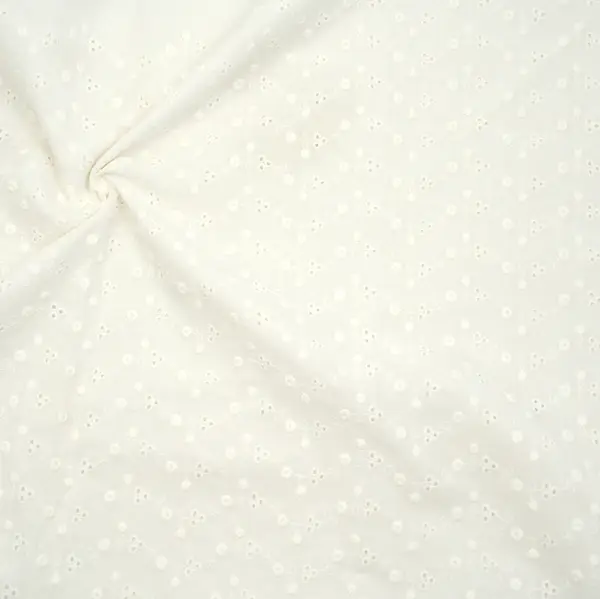 100% Baumwollstoff Lochstickerei "Blumenranken 2" Farbe Creme-Weiss Neu Im Sortiment