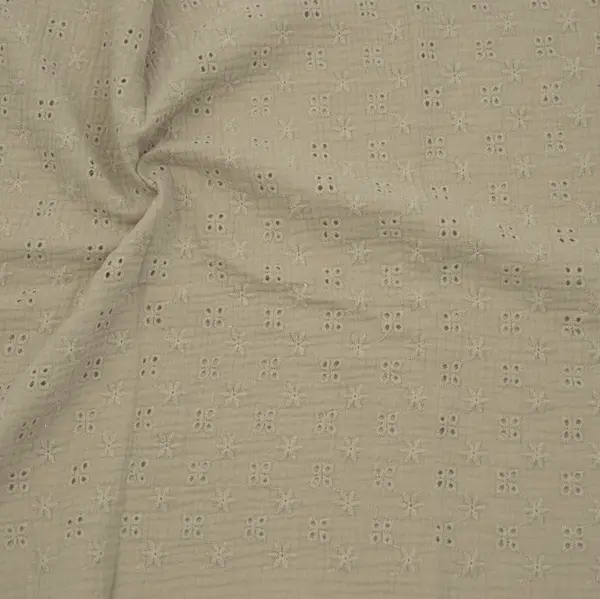 100% Baumwolle Musselin Double Gauze "Lochstickerei" Farbe Beige Aktuell