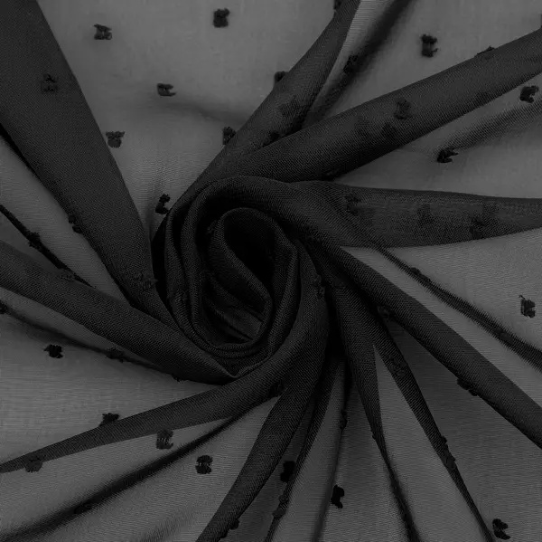 Versand Am Gleichen Tag Polyester Chiffon beflockt "Dobby" Farbe Schwarz