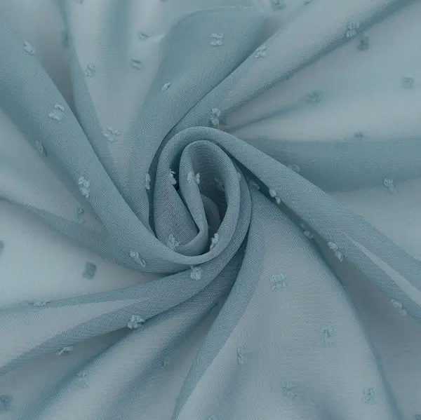 Polyester Chiffon beflockt "Dobby" Farbe Tauben-Blau Neue Ware
