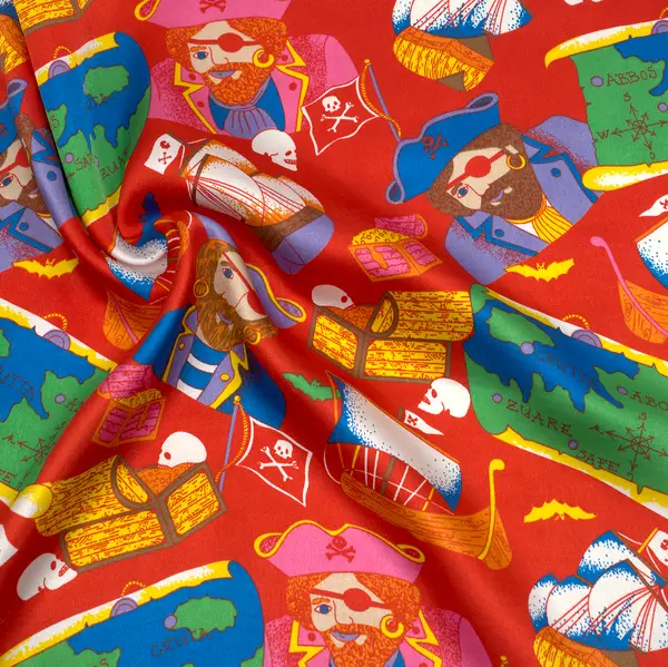 Satin Stoff "Bunte Piratenwelt" Farbe Rot Top-Seller