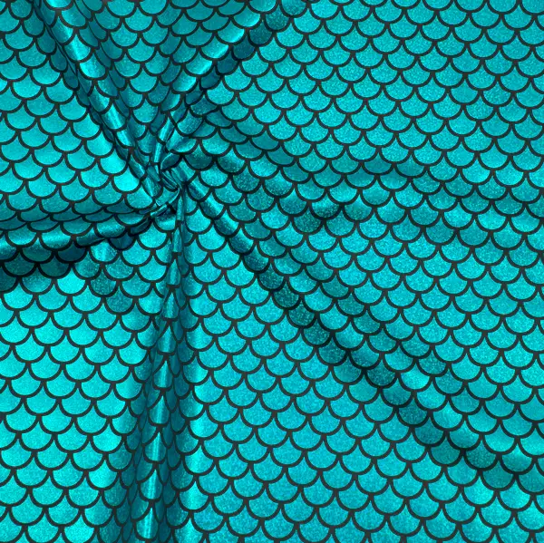 Sale Stretch Folienjersey "Schuppen Optik" Farbe Türkis