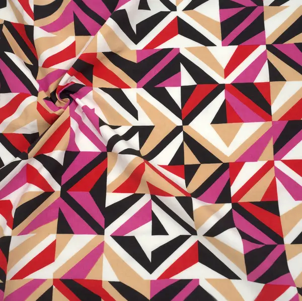 Preis Gesenkt 100% Viskose Javanaise "Grafische Quadrate" Farbe Rot-Multicolor