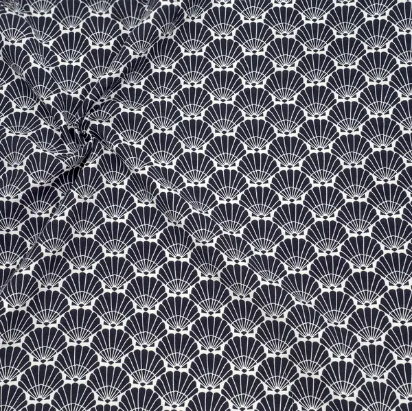 100% Viskose Javanaise "Muscheln 4" Farbe Weiss-Blau Heißes Angebot