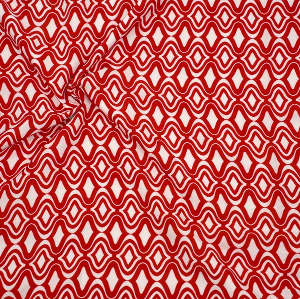 100% Viskose Javanaise "Grafik Design 2" Farbe Weiss-Rot Markenprodukt