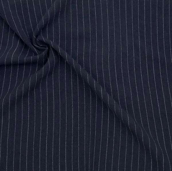 Viskose-Leinen Stoff "Nadelstreifen 3" Farbe Navy-Blau Top-Preis