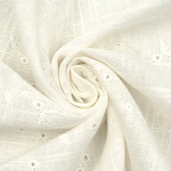 Viskose-Leinen Mix bestickt "Blumenranken" Farbe Weiss Markenware
