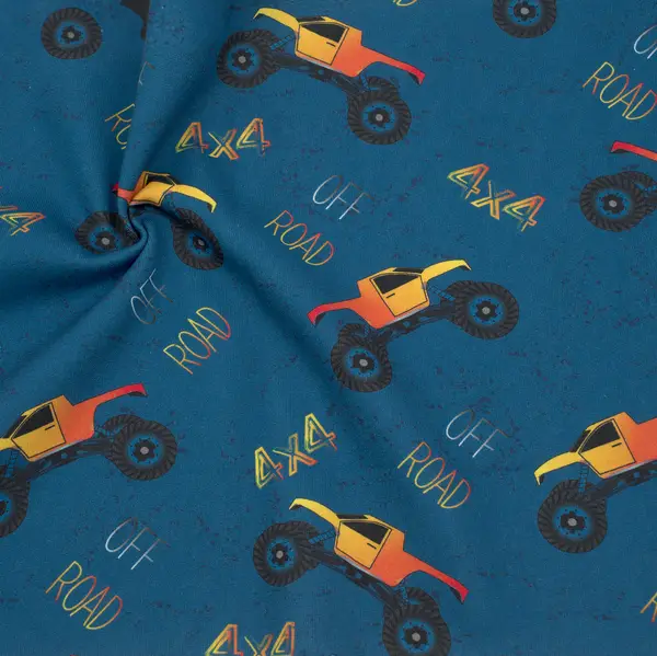 Sweatshirt Baumwollstoff "Monstertrucks" Farbe Blau Kracherpreis