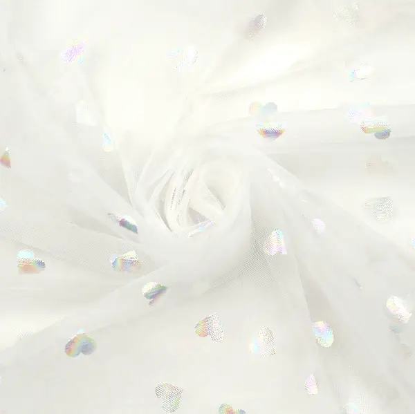 Soft Tüll Stoff "Regenbogen Herzen" Farbe Creme-Weiss Günstig
