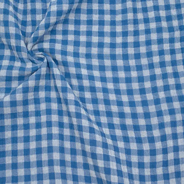 100% Baumwolle Musselin Double Gauze "Vichy Karo" Farbe Royal-Blau Weiss Preisreduziert