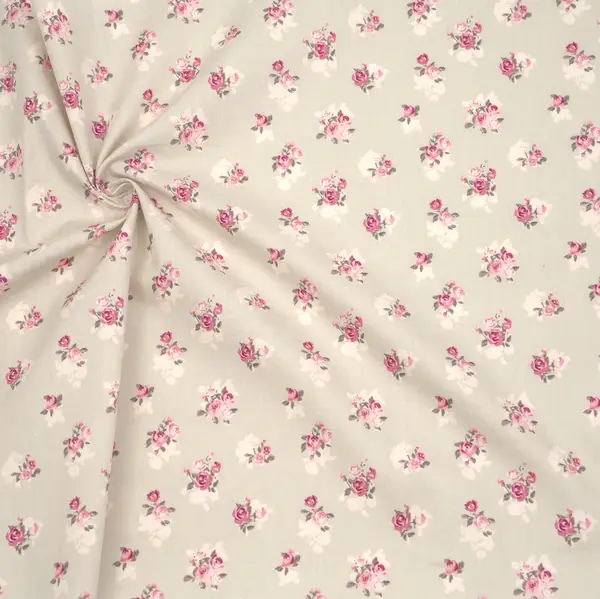 100% Baumwolle Popeline "Rosen Bouquet" Farbe Hell-Beige Top-Preis