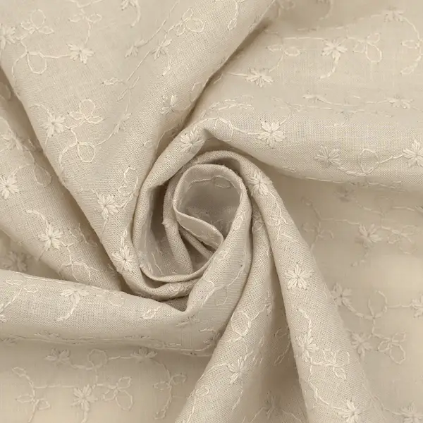 100% Baumwollstoff bestickt "Blumenranken 2" Farbe Hell-Beige Preisknaller