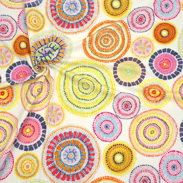 Viskose Stretch Jersey "Mandalas 3" Farbe Creme-Weiss Neu