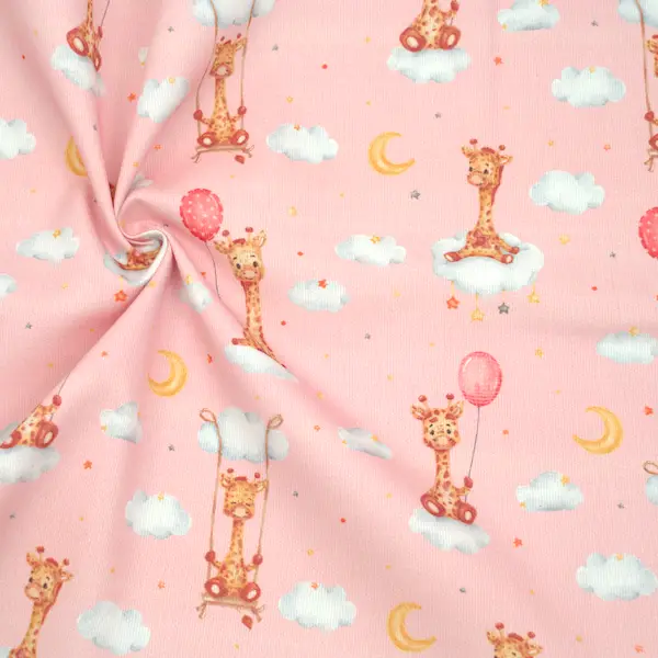 100% Baumwolle Piqué "Giraffen auf Wolken" Farbe Rosa Expressversand