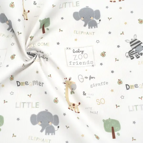 100% Baumwolle Piqué "Zootiere" Farbe Weiss Schnäppchen