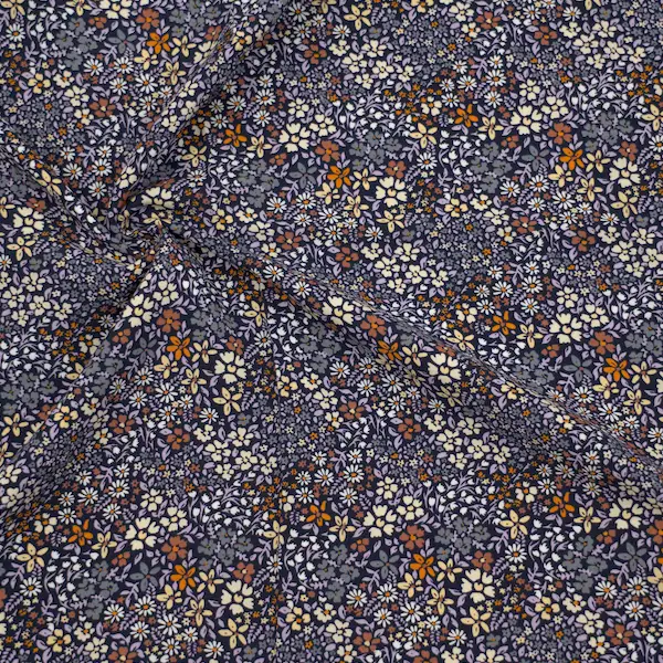 100% Viskose Javanaise "Blüten Mix 4" Farbe Navy-Blau Heißes Angebot