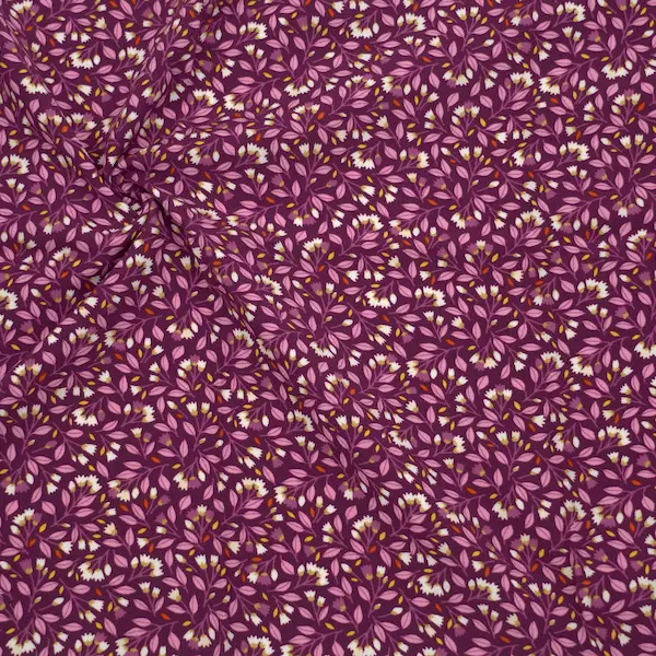 Solange Der Vorrat Reicht 100% Viskose Javanaise "Blumenzweige 4" Farbe Violett