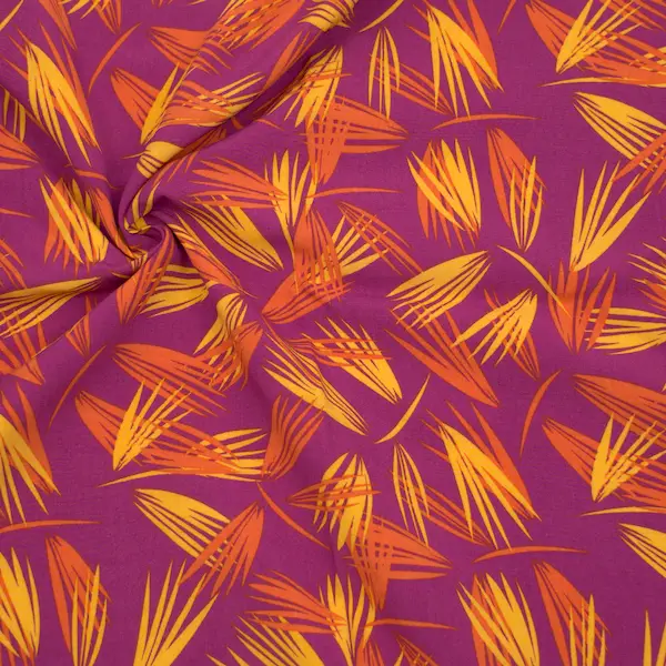 100% Viskose Javanaise "Blätter abstrakt" Farbe Fuchsia Schnäppchen