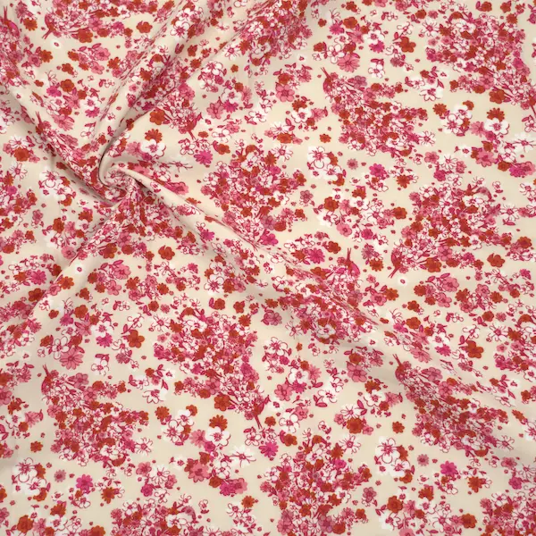 Preisreduziert 100% Viskose Javanaise "Blumenstrauss" Farbe Hell-Beige