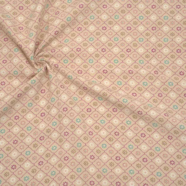 100% Viskose Javanaise "Blüten Quadrate" Farbe Apricot Sonderaktion