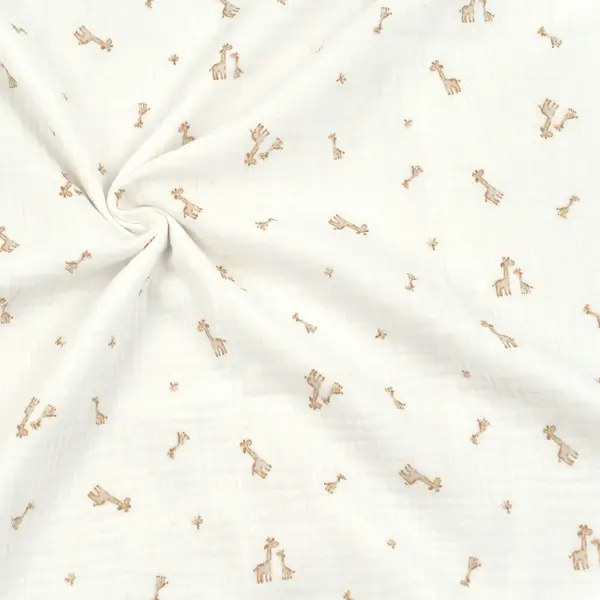 100% Baumwolle Musselin Double Gauze "Kleine Giraffen" Farbe Creme-Weiss Neu Im Sortiment