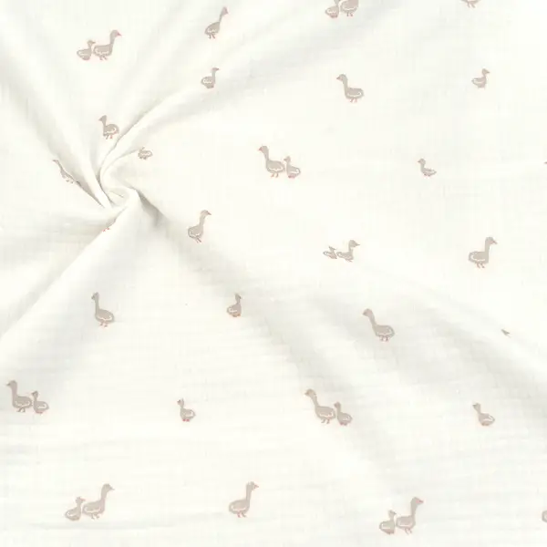 100% Baumwolle Musselin Double Gauze "Kleine Enten" Farbe Creme-Weiss Versand Am Gleichen Tag