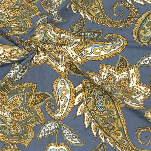 Viskose Stretch Jersey "Paisley Groß" Farbe Jeans-Blau Echt