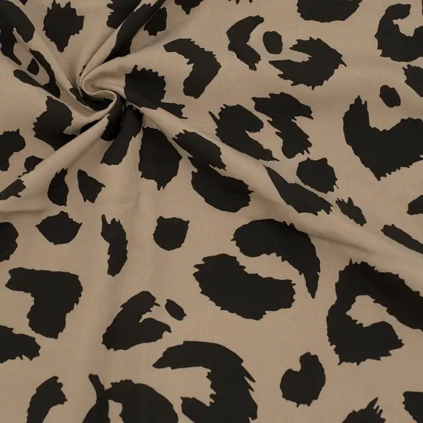 100% Viskose Popeline "Leopard Groß 3" Farbe Taupe Billig
