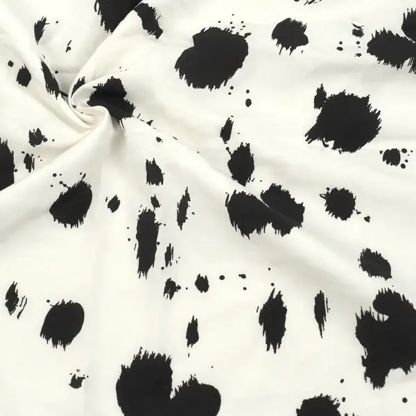 100% Viskose Popeline "Schwarze Kleckse" Farbe Creme-Weiss Neu