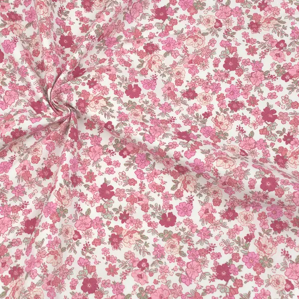 Neuheit 100% Baumwolle Popeline "Blütentraum" Farbe Weiss-Rosa